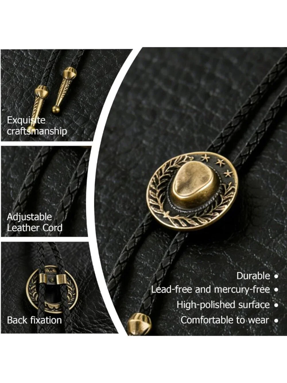 Vintage Handmade Bolo Ties for Men - 6PCS Western Leather Neckties with Tiger